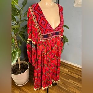 Free People Bold Blooms Maxi Dress W/ Metallic Hem & Heavy Embroidery M/L